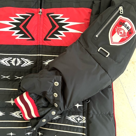 BOGNER Vintage Rare Black and Red Hooded Jacket with Tribal Design